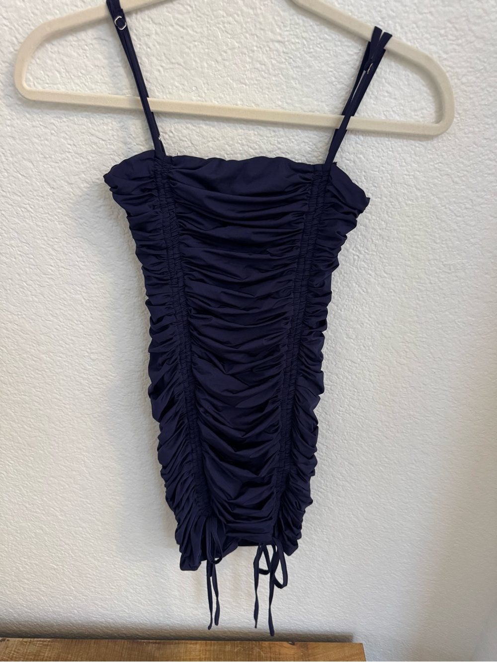 Tiger Mist Navy Ruched Drawstring Mini Dress - Picture 2 of 4